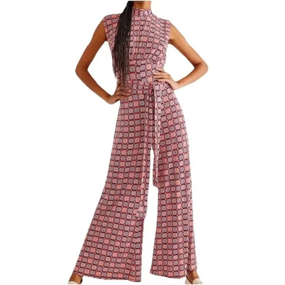 Free People Pink Geometric High-Neck Jumpsuit - Picture 2 of 13